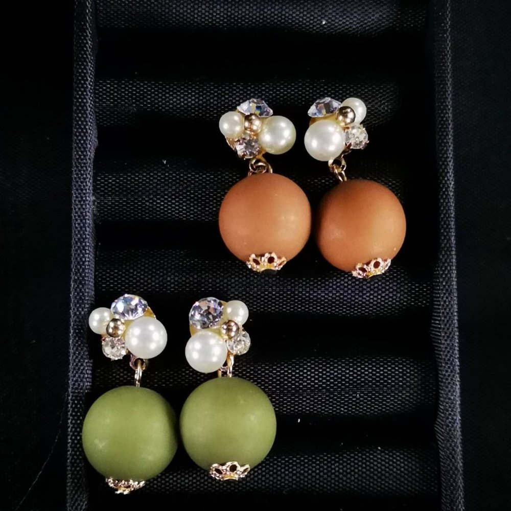 Vintage Retro Pearl Rhinestones Earrings Set